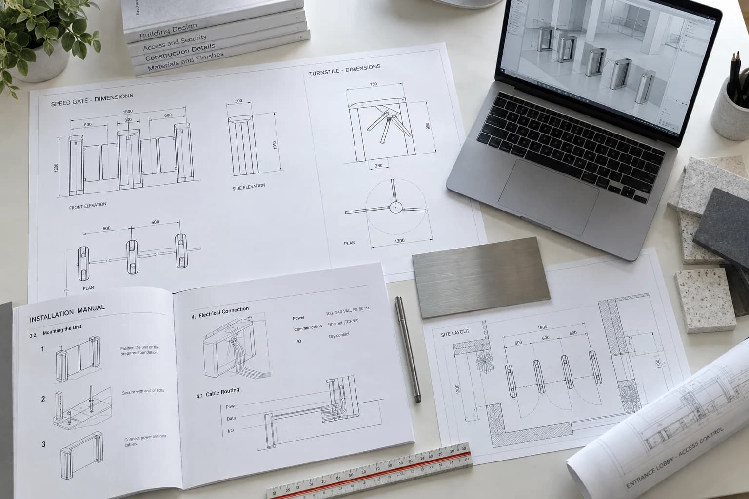 Access control project documentation and BIM materials on an engineering workspace